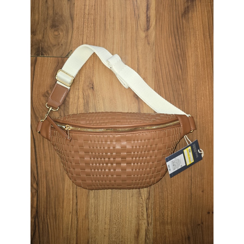 Universal Thread Woven Modern Belt Bag Brown Faux Leather Fanny Pack Adjustable